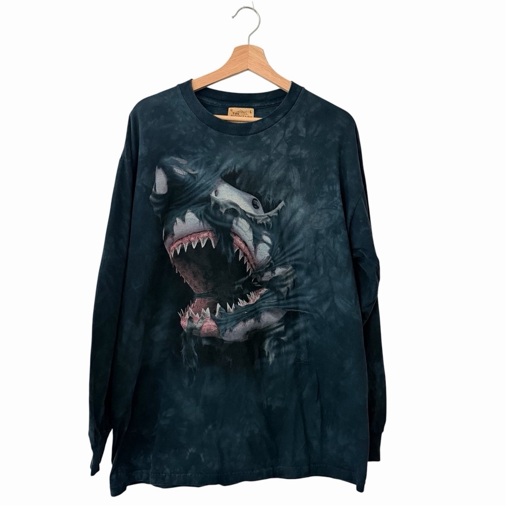 Vintage The Mountain Men's Shark Skull Tie Dye Long Sleeve T Shirt Cotton Large